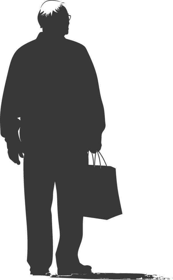 Silhouette elderly man with Shopping basket full body black color only vector