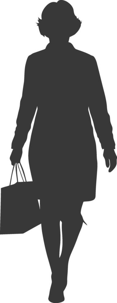 Silhouette elderly woman with Shopping basket full body black color only vector