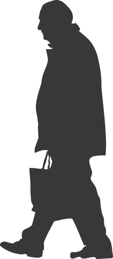 Silhouette elderly man with Shopping basket full body black color only vector