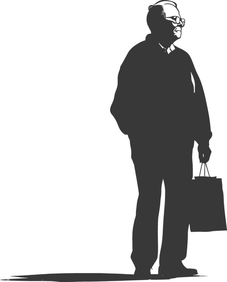 Silhouette elderly man with Shopping basket full body black color only vector