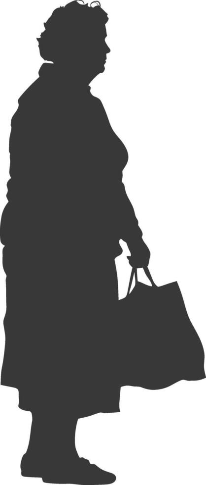 Silhouette elderly woman with Shopping basket full body black color only vector