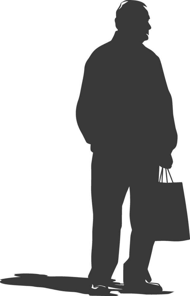 Silhouette elderly man with Shopping basket full body black color only vector