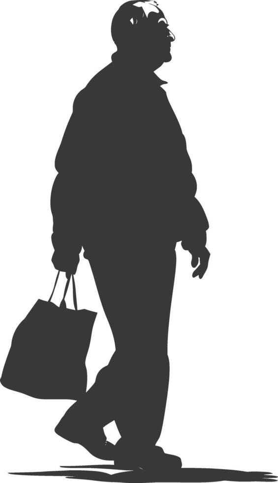 Silhouette elderly man with Shopping basket full body black color only vector
