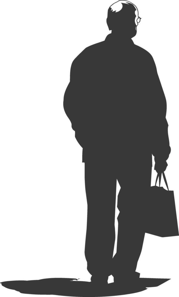 Silhouette elderly man with Shopping basket full body black color only vector