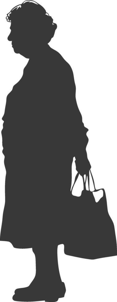 Silhouette elderly woman with Shopping basket full body black color only vector