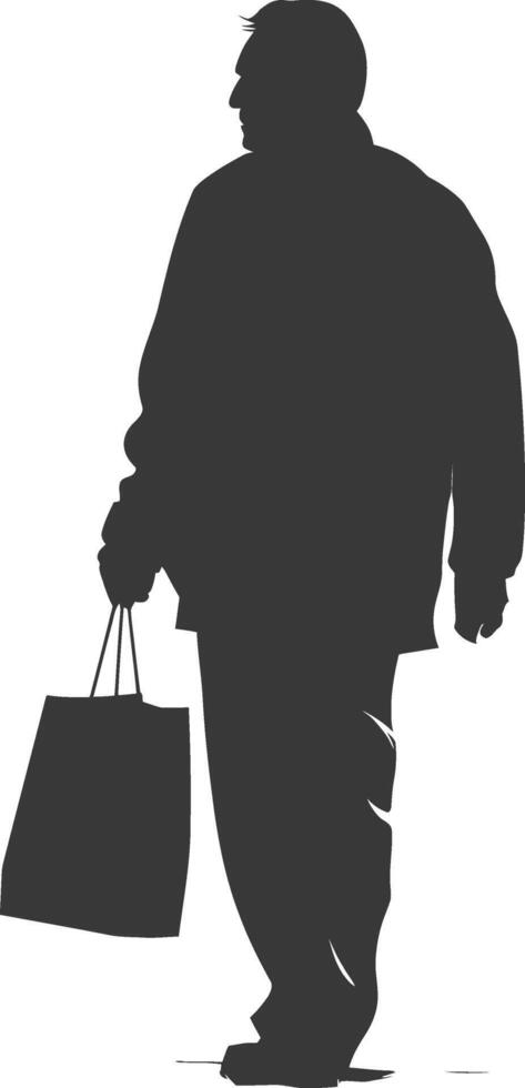Silhouette elderly man with Shopping basket full body black color only vector