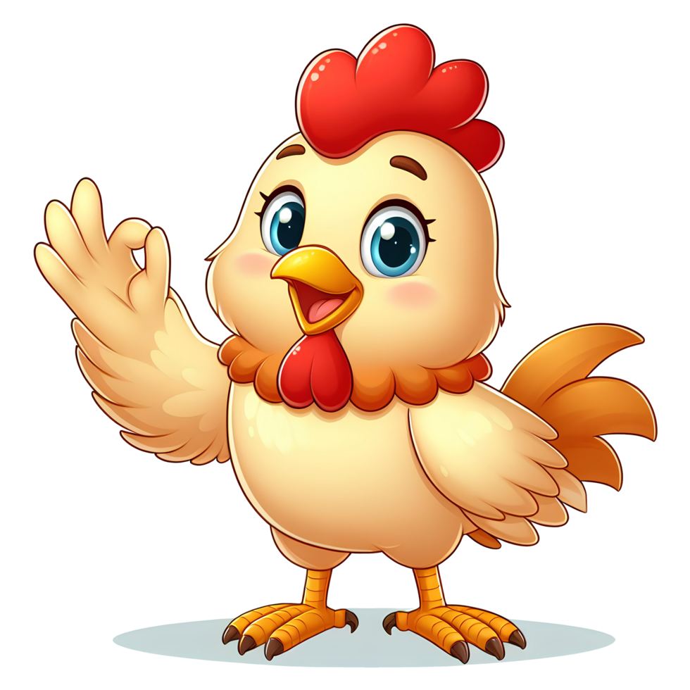 cute hen chicken in cartoon style wiht Ok pose png