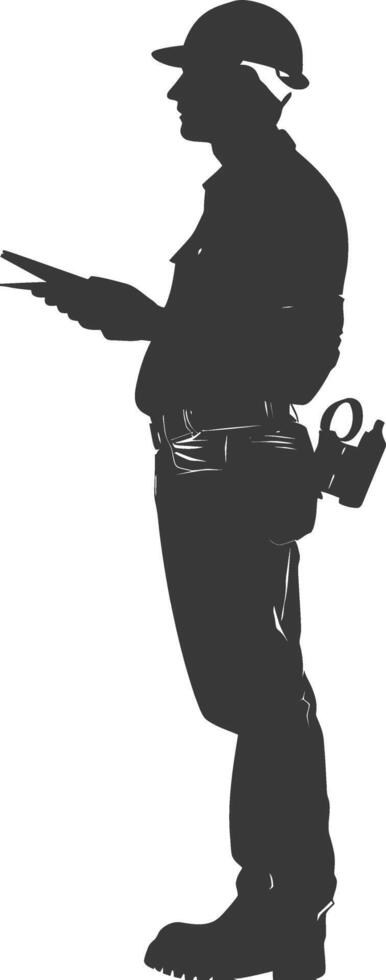 Silhouette engineer man in action full body black color only vector