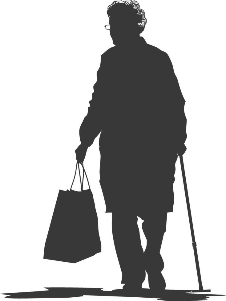 Silhouette elderly woman with Shopping basket full body black color only vector