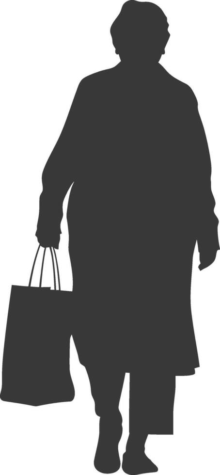 Silhouette elderly woman with Shopping basket full body black color only vector