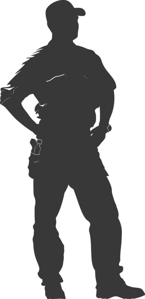 Silhouette engineer man in action full body black color only vector