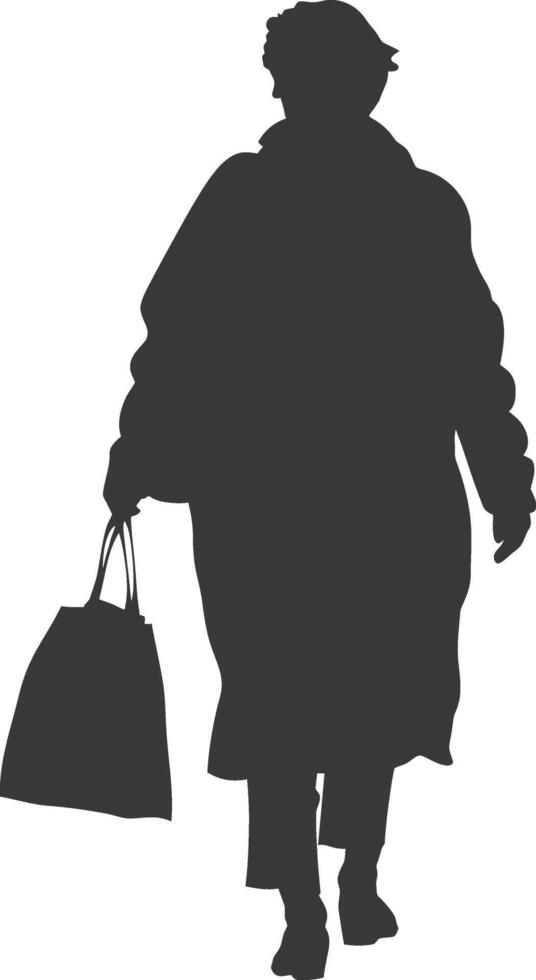 Silhouette elderly woman with Shopping basket full body black color only vector