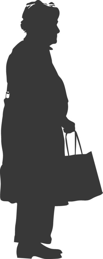 Silhouette elderly woman with Shopping basket full body black color only vector