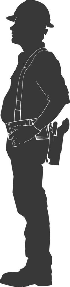 Silhouette engineer man in action full body black color only vector