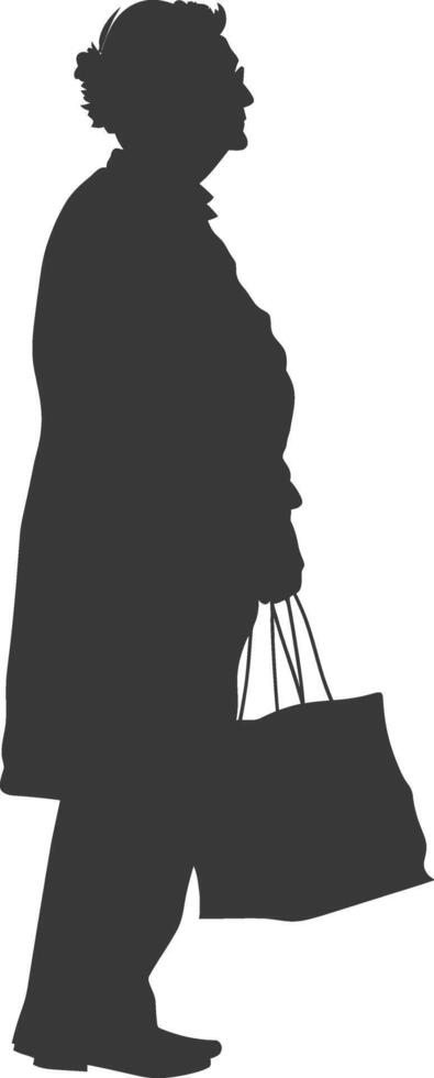 Silhouette elderly woman with Shopping basket full body black color only vector