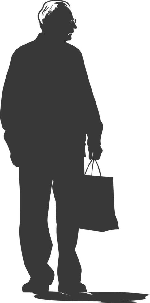 Silhouette elderly man with Shopping basket full body black color only vector