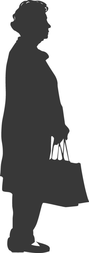 Silhouette elderly woman with Shopping basket full body black color only vector