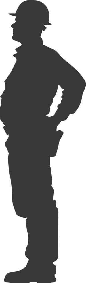 Silhouette engineer man in action full body black color only vector