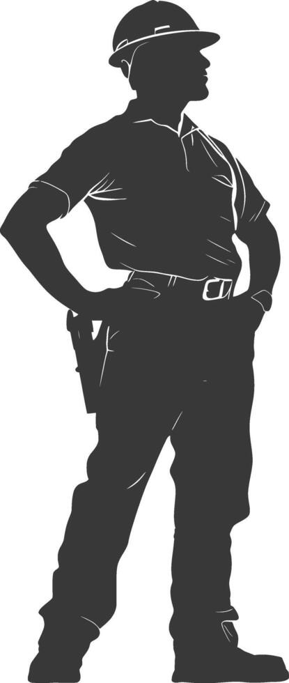 Silhouette engineer man in action full body black color only vector