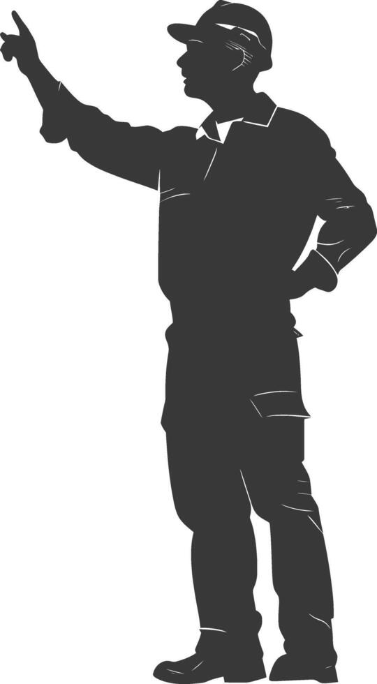 Silhouette engineer man in action full body black color only vector