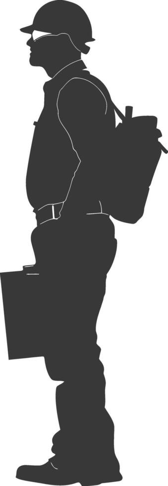 Silhouette engineer man in action full body black color only vector