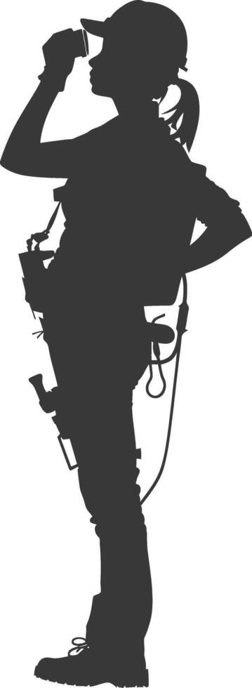 Silhouette engineer women in action full body black color only vector