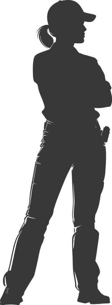 Silhouette engineer women in action full body black color only vector
