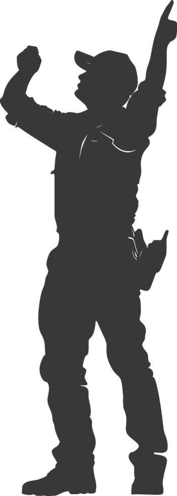 Silhouette engineer man in action full body black color only vector