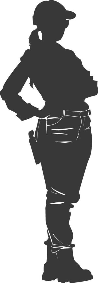 Silhouette engineer women in action full body black color only vector