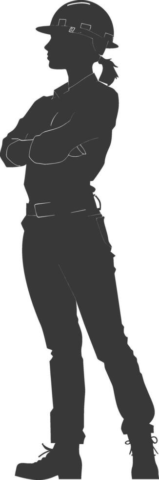 Silhouette engineer women in action full body black color only vector