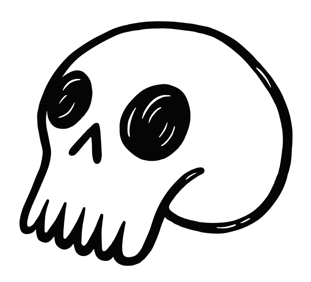 Skull sketch hand drawn drawing illustration black ink line art outline dark academia gothic goth girl witchy aesthetic simple minimalist element object png