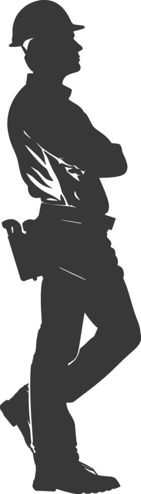 Silhouette engineer man in action full body black color only vector