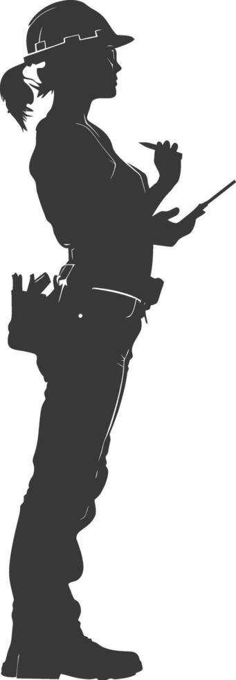 Silhouette engineer women in action full body black color only vector