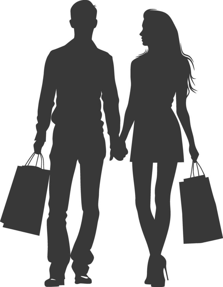 Silhouette man and women with Shopping bag full body black color only vector