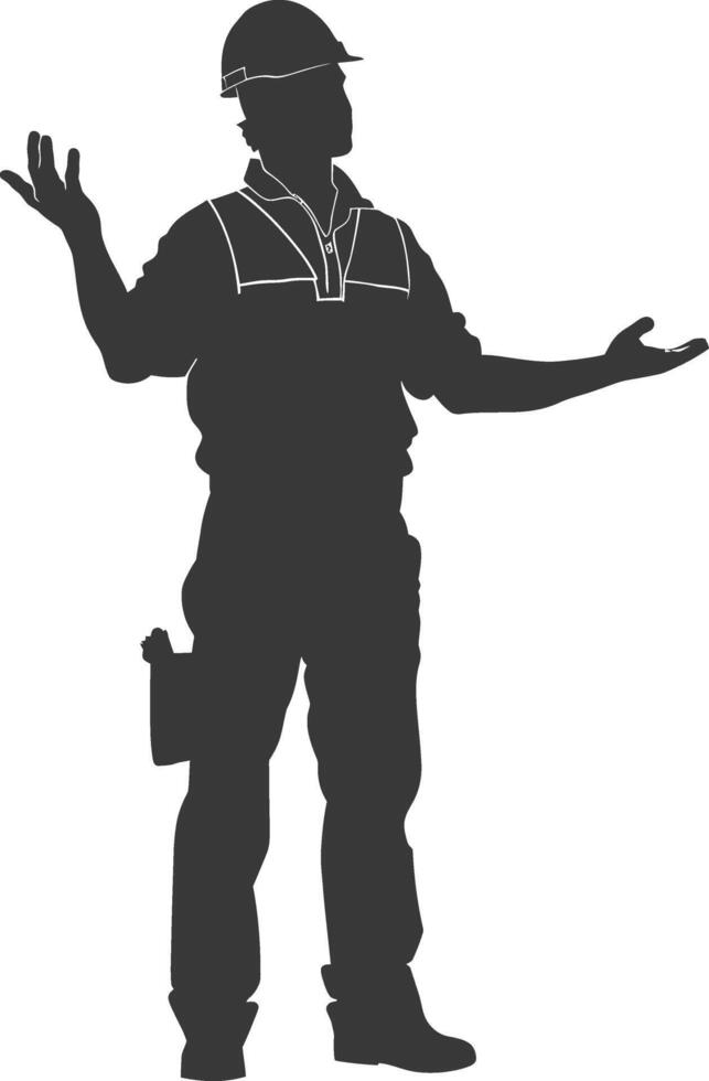 Silhouette engineer man in action full body black color only vector