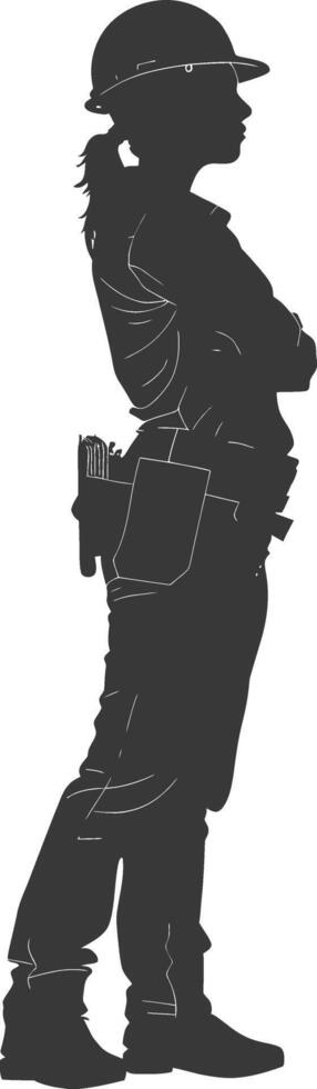Silhouette engineer women in action full body black color only vector