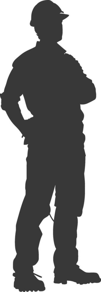 Silhouette engineer man in action full body black color only vector