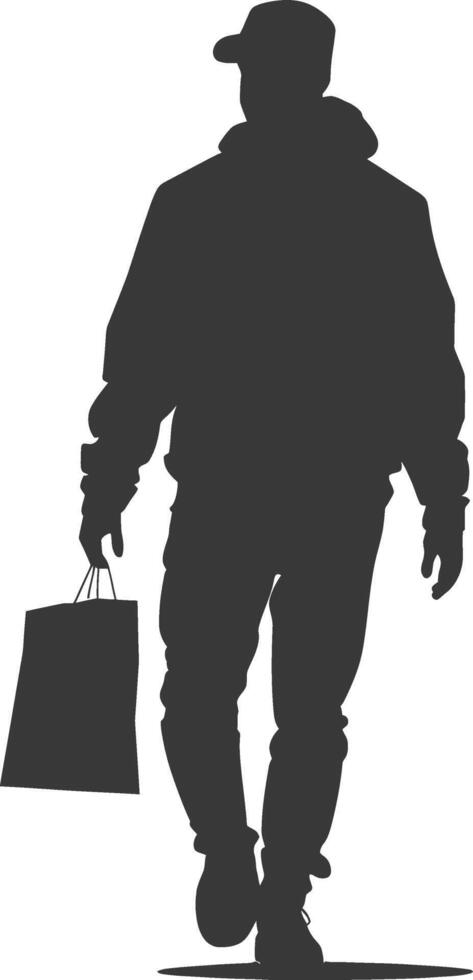 Silhouette man with Shopping bag full body black color only vector
