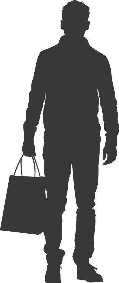 Silhouette man with Shopping bag full body black color only vector