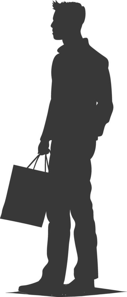 Silhouette man with Shopping bag full body black color only vector