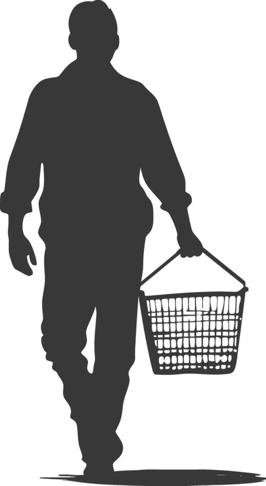 Silhouette man with Shopping basket full body black color only vector