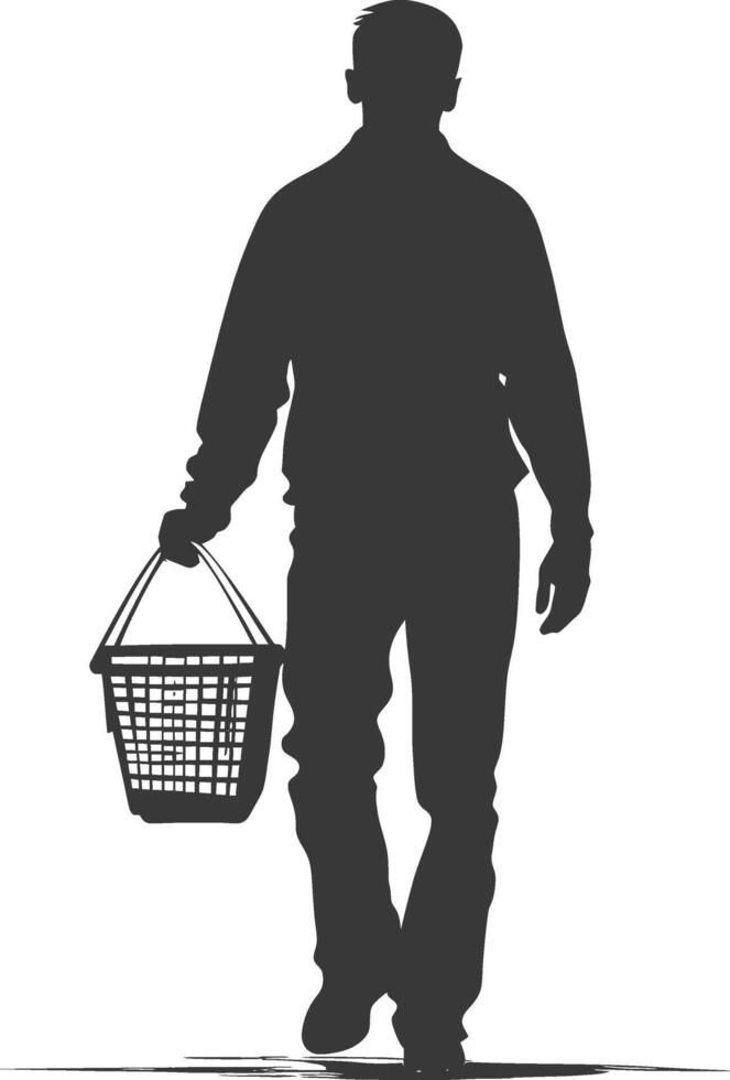 Silhouette man with Shopping basket full body black color only vector