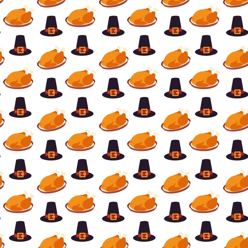 Thanksgiving turkey on a platter and pilgrim hat Seamless Pattern in trendy Autumn shades Isolate vector