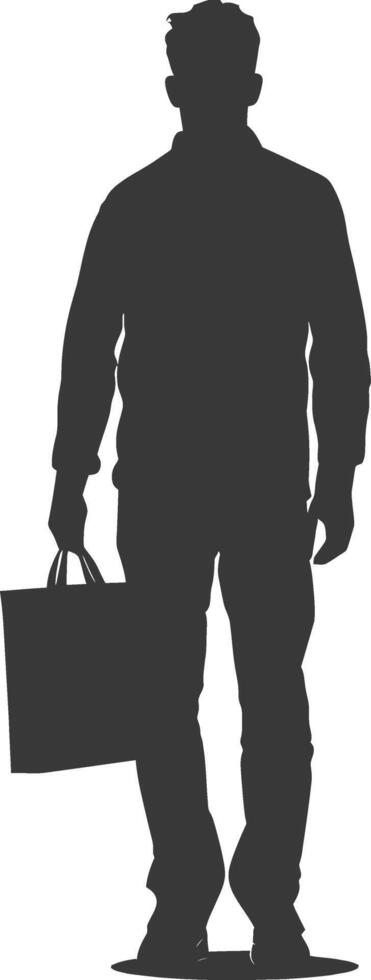 Silhouette man with Shopping bag full body black color only vector