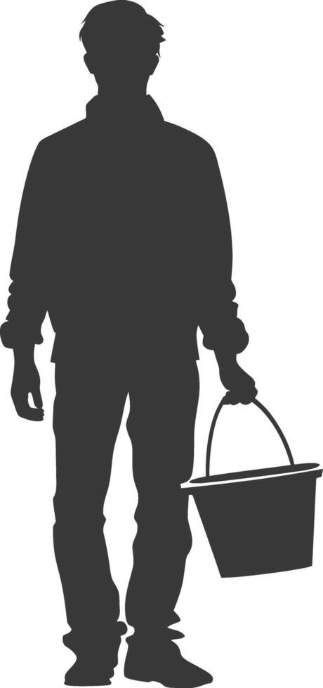 Silhouette man with Shopping basket full body black color only vector