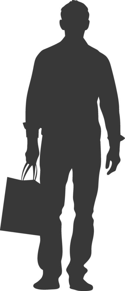 Silhouette man with Shopping bag full body black color only vector