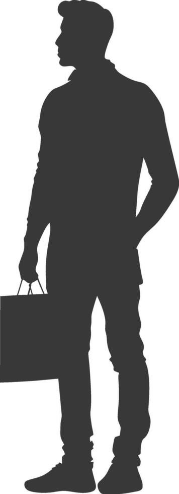 Silhouette man with Shopping bag full body black color only vector