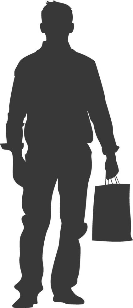 Silhouette man with Shopping bag full body black color only vector