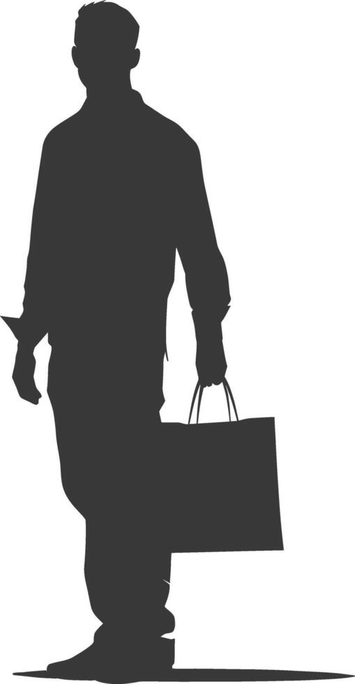Silhouette man with Shopping bag full body black color only vector