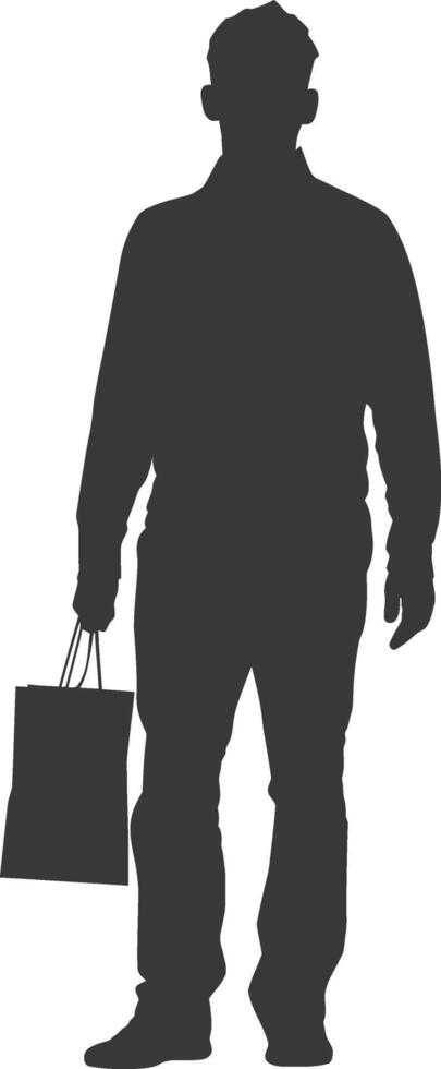 Silhouette man with Shopping bag full body black color only vector